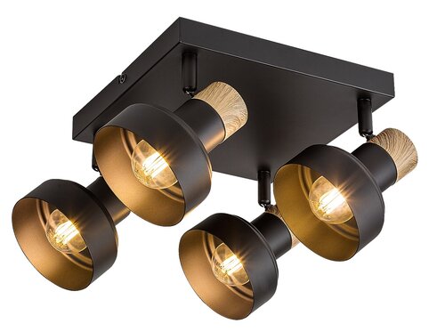 спот за таван черен с дърво Saskia/Rabalux